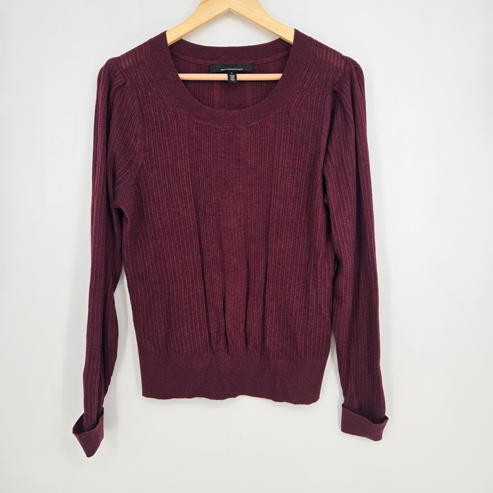 WHBM Burgundy Ribbed Womens L Sweater Casual Office Wine Red Soft Minimalist
